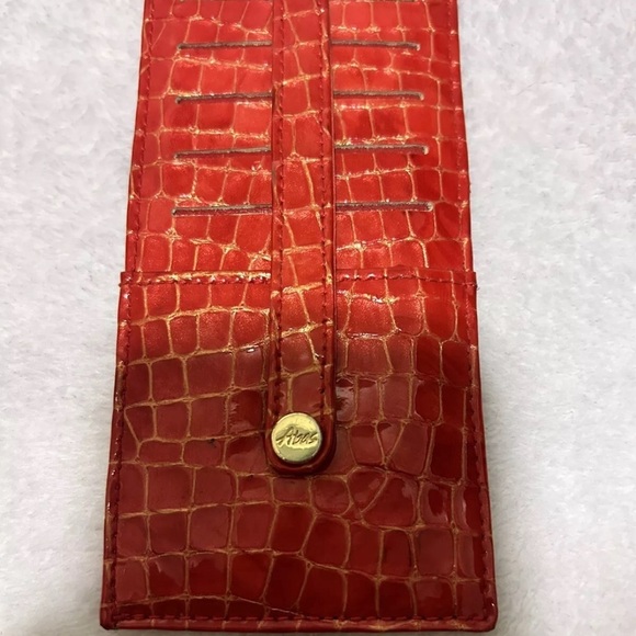 Abas Women’s Card Wallet, Red Alligator Pattern, Snap Closure - Picture 2 of 4